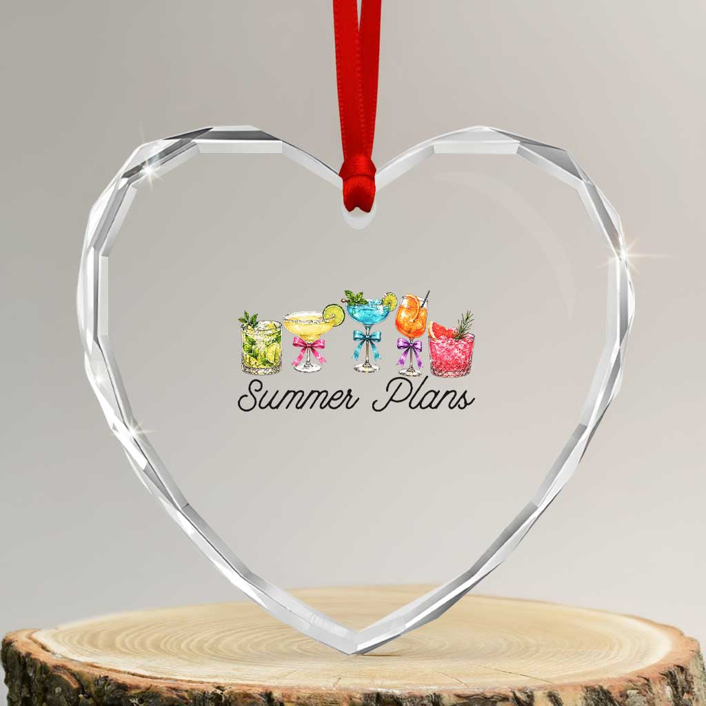 Funny Summer Plans Heart Crystal Glass Ornament Refreshing Tropical Cocktail Lover Gift