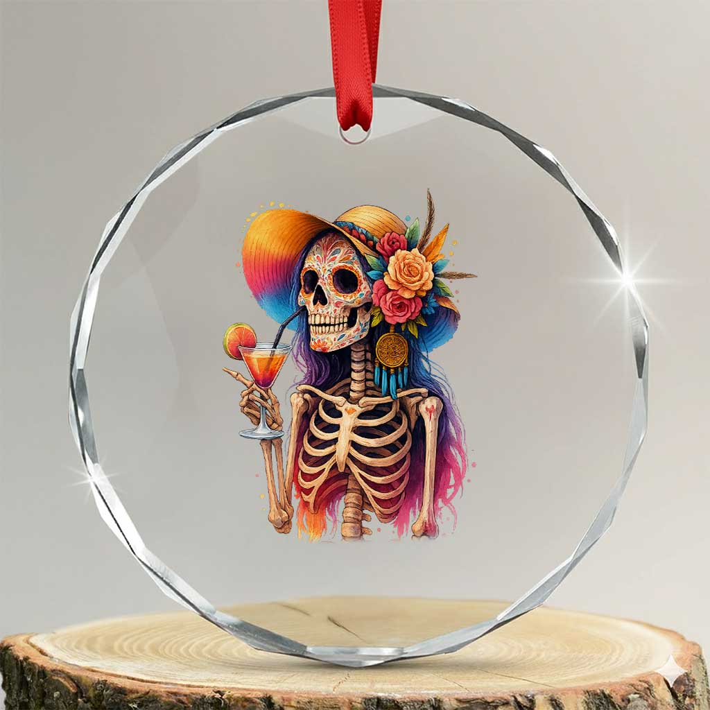 Funny Summer Sugar Skull Cocktail Lover Crystal Glass Ornament TS12 Transparent Glass 3'' Circle Print Your Wear
