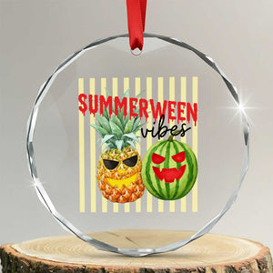 Funny Summerween Fruit Crystal Glass Ornament Spooky Pineapple Watermelon Graphic TS12 Transparent Glass 3'' Circle Print Your Wear