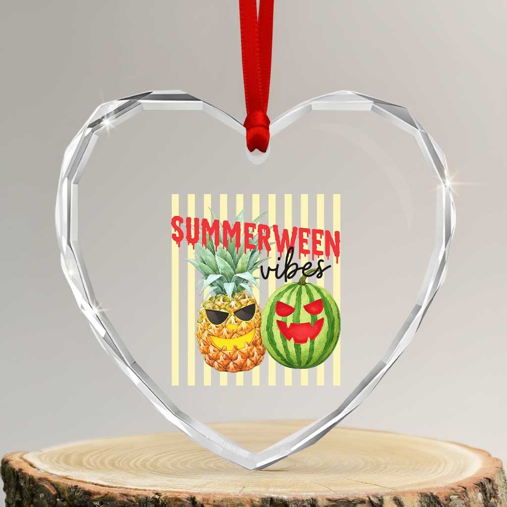 Funny Summerween Fruit Heart Crystal Glass Ornament Spooky Pineapple Watermelon Graphic TS12 Transparent Glass 3'' Heart Print Your Wear
