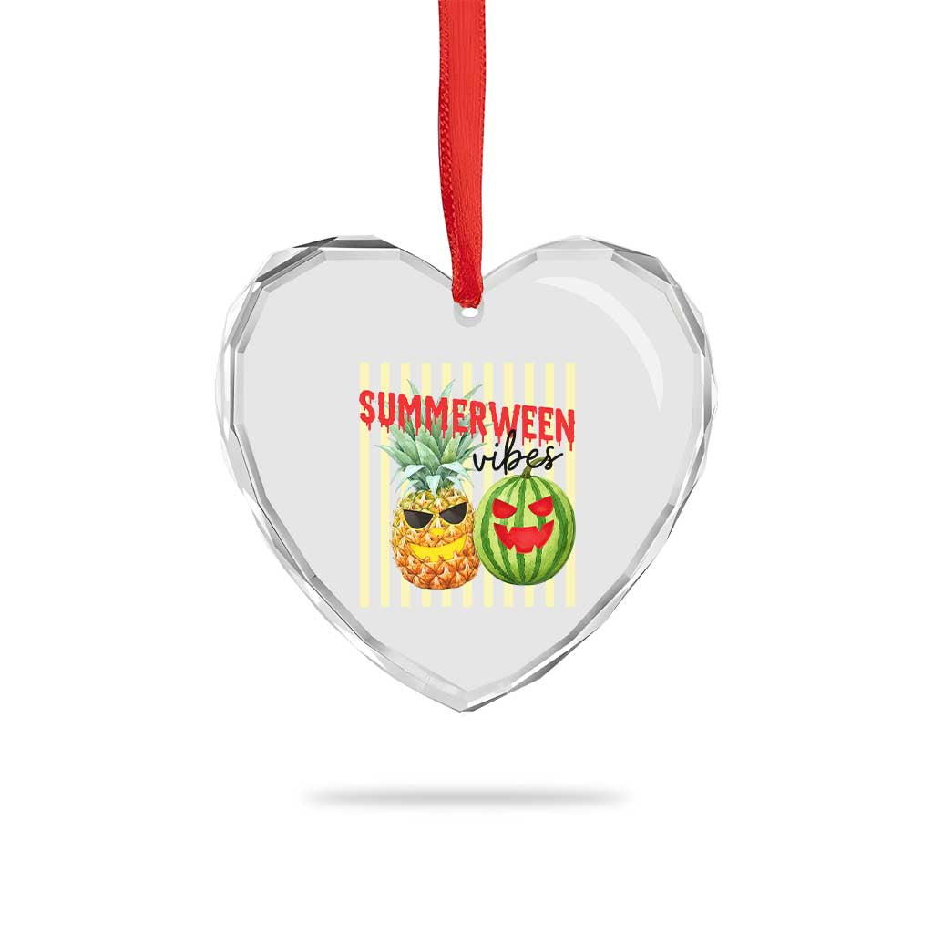 Funny Summerween Fruit Heart Crystal Glass Ornament Spooky Pineapple Watermelon Graphic
