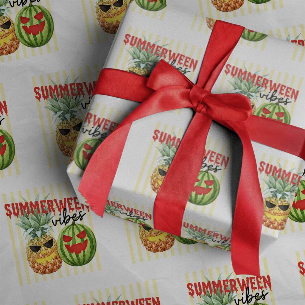 Funny Summerween Fruit Wrapping Paper Roll Spooky Pineapple Watermelon Graphic TS12 White Print Your Wear