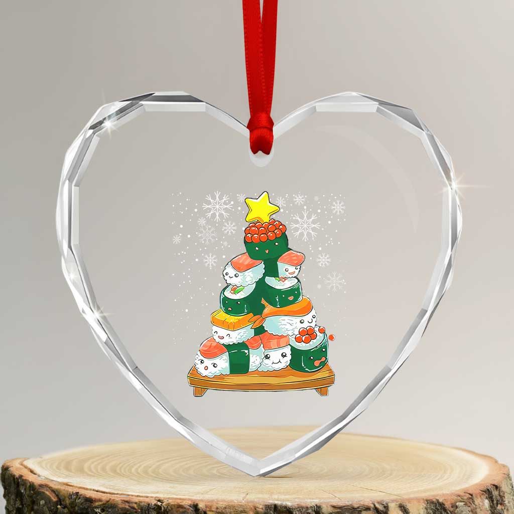 Funny Sushi Christmas Tree Heart Crystal Glass Ornament Cute Japanese Xmas TS09 Transparent Glass 3'' Heart Print Your Wear