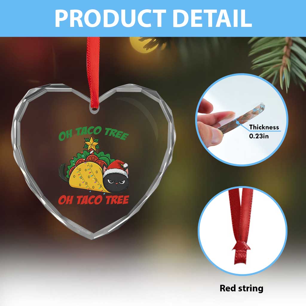 Funny Taco Cat Tree Christmas Heart Crystal Glass Ornament TS14 Print Your Wear