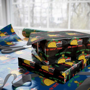 Funny Taco Cat Tree Christmas Wrapping Paper Roll TS14 Black Print Your Wear