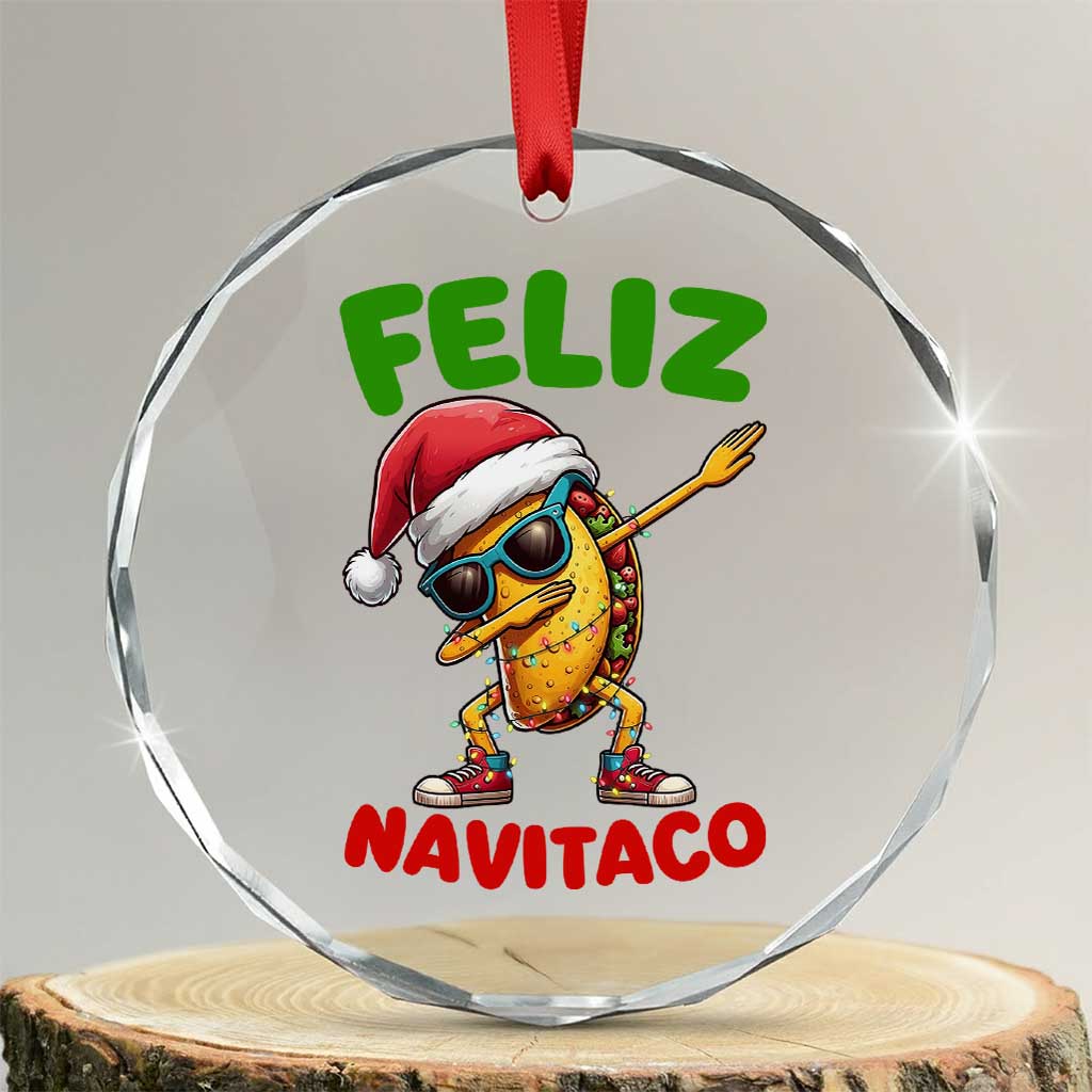Funny Taco Mexican Christmas Crystal Glass Ornament Feliz Navitaco TS14 Transparent Glass 3'' Circle Print Your Wear