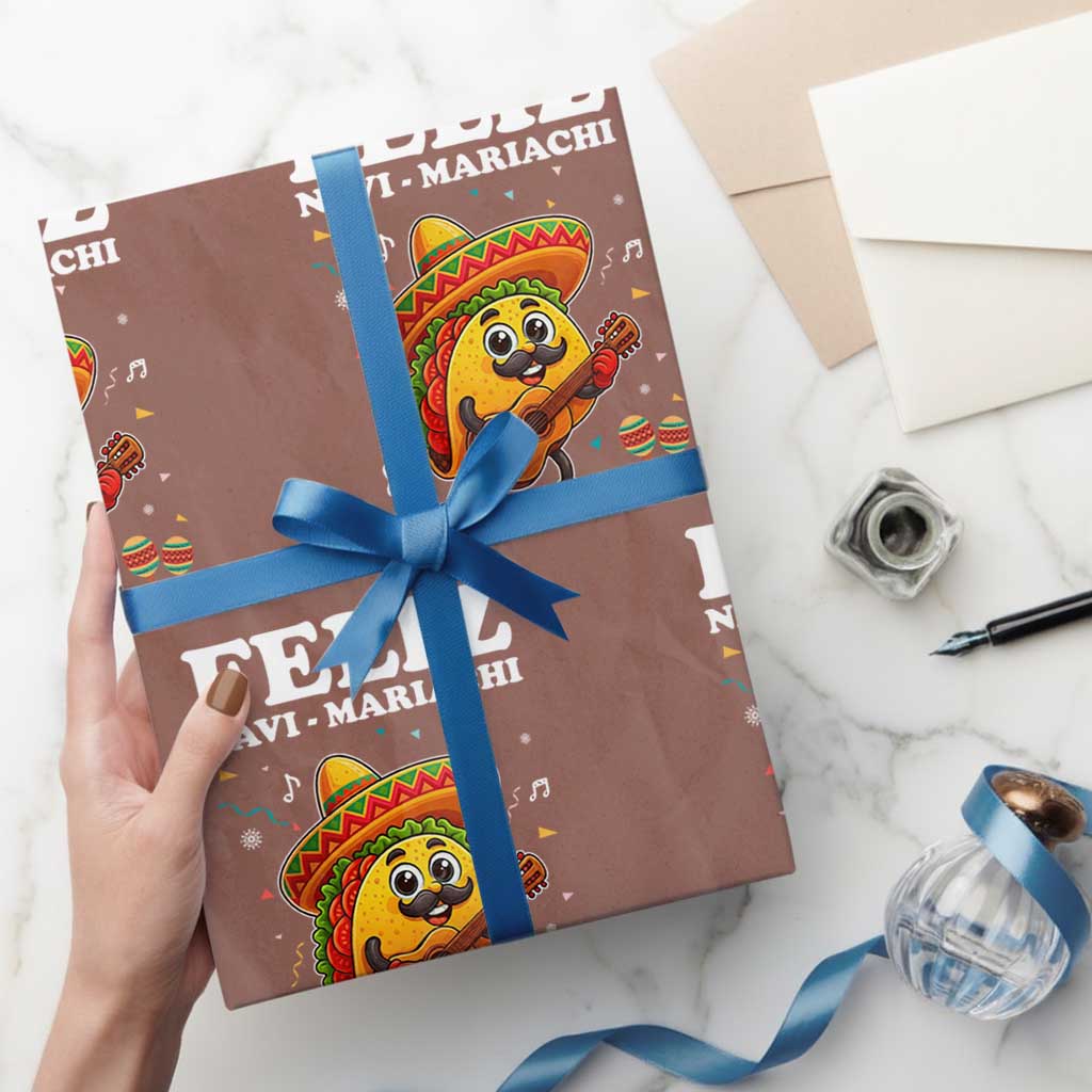 Funny Taco Mexican Christmas Wrapping Paper Roll Feliz Navi Mariachi TS14 Mocha Print Your Wear