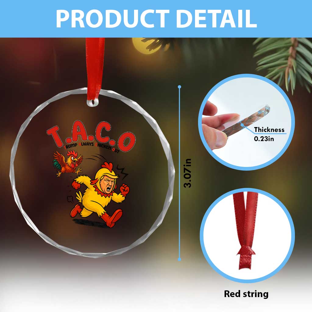 Funny TACO Running Chicken Crystal Glass Ornament Trump Always Chickens Out Hilarious Political TS02 Print Your Wear