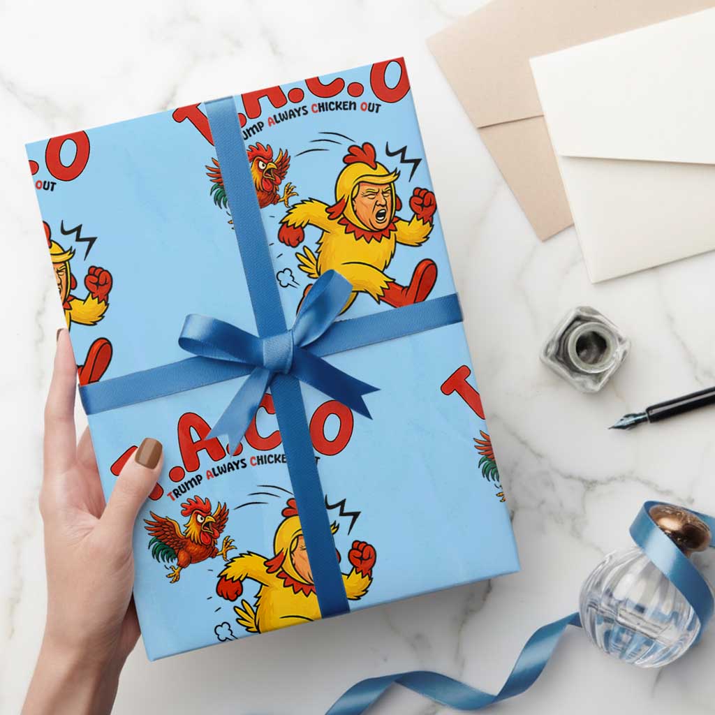 Funny TACO Running Chicken Wrapping Paper Roll Trump Always Chickens Out Hilarious Political TS02 Light Blue Print Your Wear