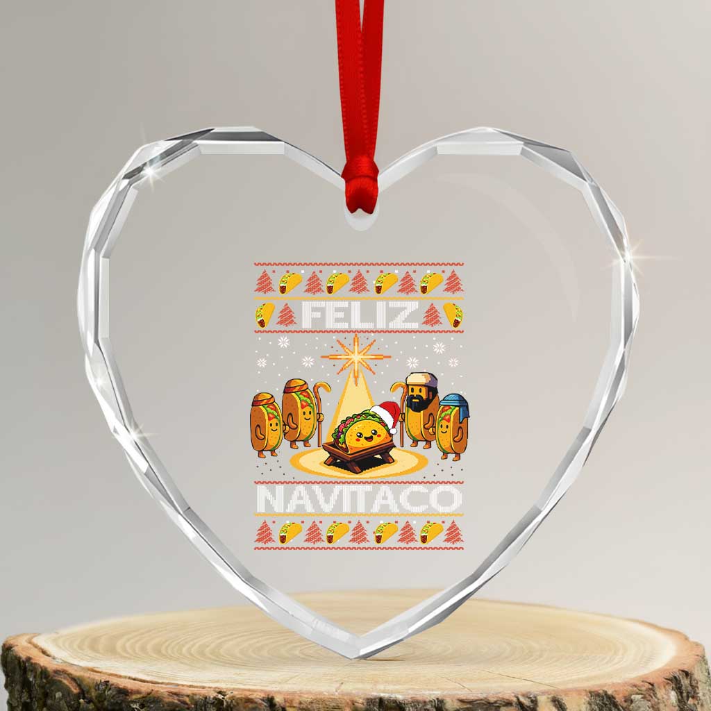 Funny Tacos Christmas Nativity Scene Heart Crystal Glass Ornament Feliz Navitaco Mexican Food TS11 Transparent Glass 3'' Heart Print Your Wear