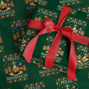 Funny Tacos Christmas Nativity Scene Wrapping Paper Roll Feliz Navitaco Mexican Food TS11 Green Print Your Wear