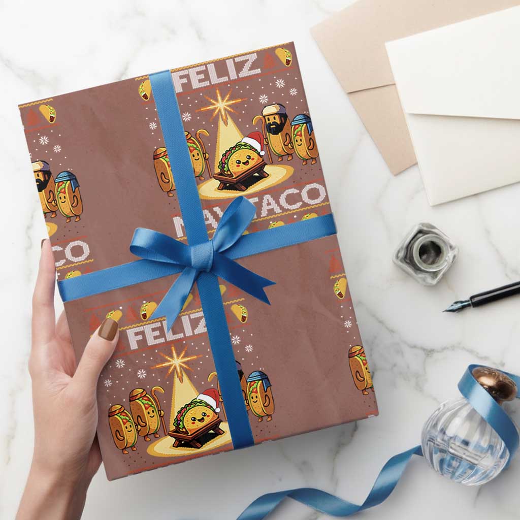 Funny Tacos Christmas Nativity Scene Wrapping Paper Roll Feliz Navitaco Mexican Food TS11 Mocha Print Your Wear