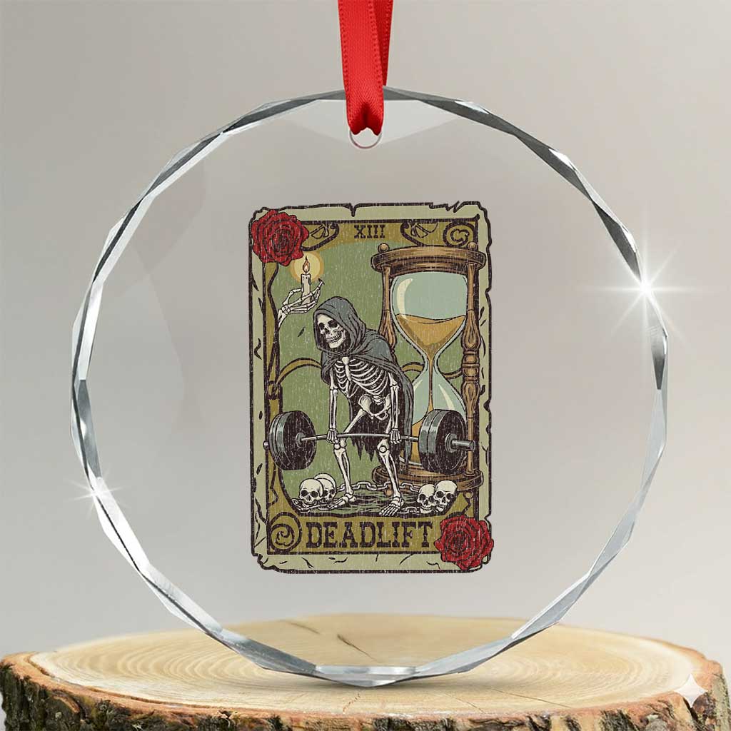 Funny Tarot Card Deadlifts Gym Workout Skeleton Crystal Glass Ornament TS11 Transparent Glass 3'' Circle Print Your Wear