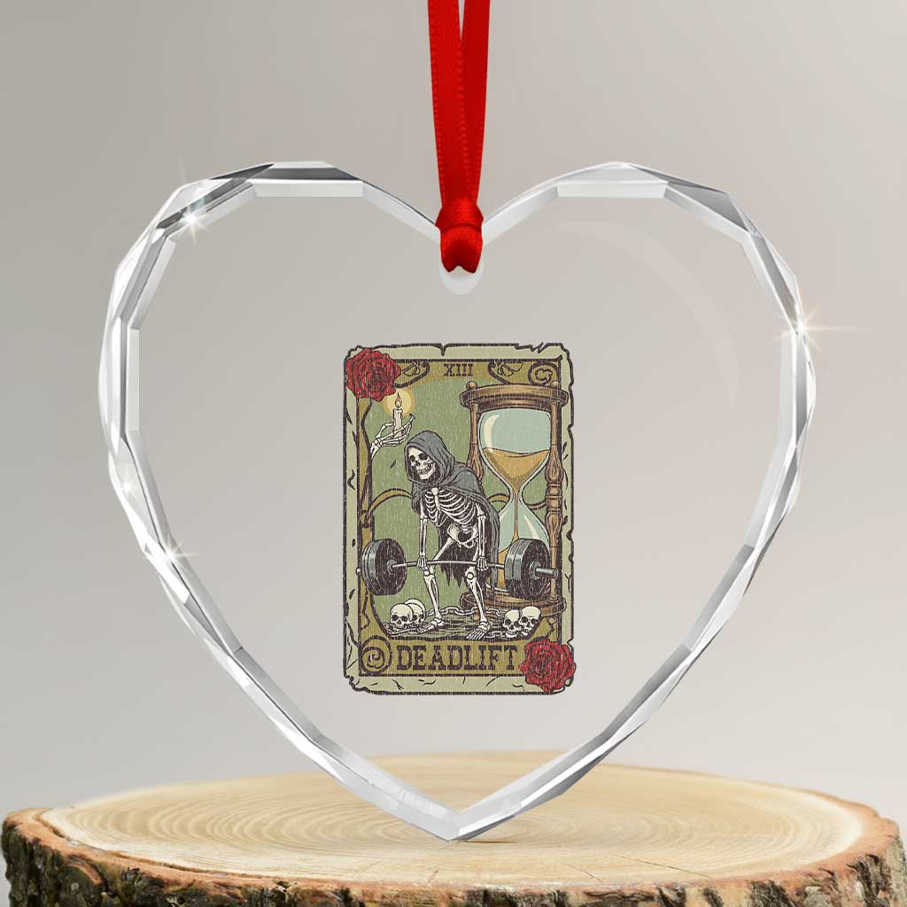 Funny Tarot Card Deadlifts Gym Workout Skeleton Heart Crystal Glass Ornament TS11 Transparent Glass 3'' Heart Print Your Wear