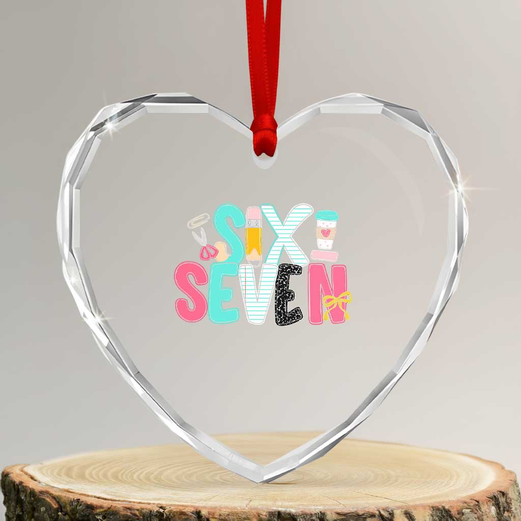 Funny Teacher Six Seven Heart Crystal Glass Ornament 6 7 Meme TS10 Transparent Glass 3'' Heart Print Your Wear