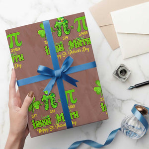 Funny Teacher St Patricks Day Wrapping Paper Roll Irish Math 3.14 Pi Shamrock Teacher Happy Day TS02 Mocha Print Your Wear