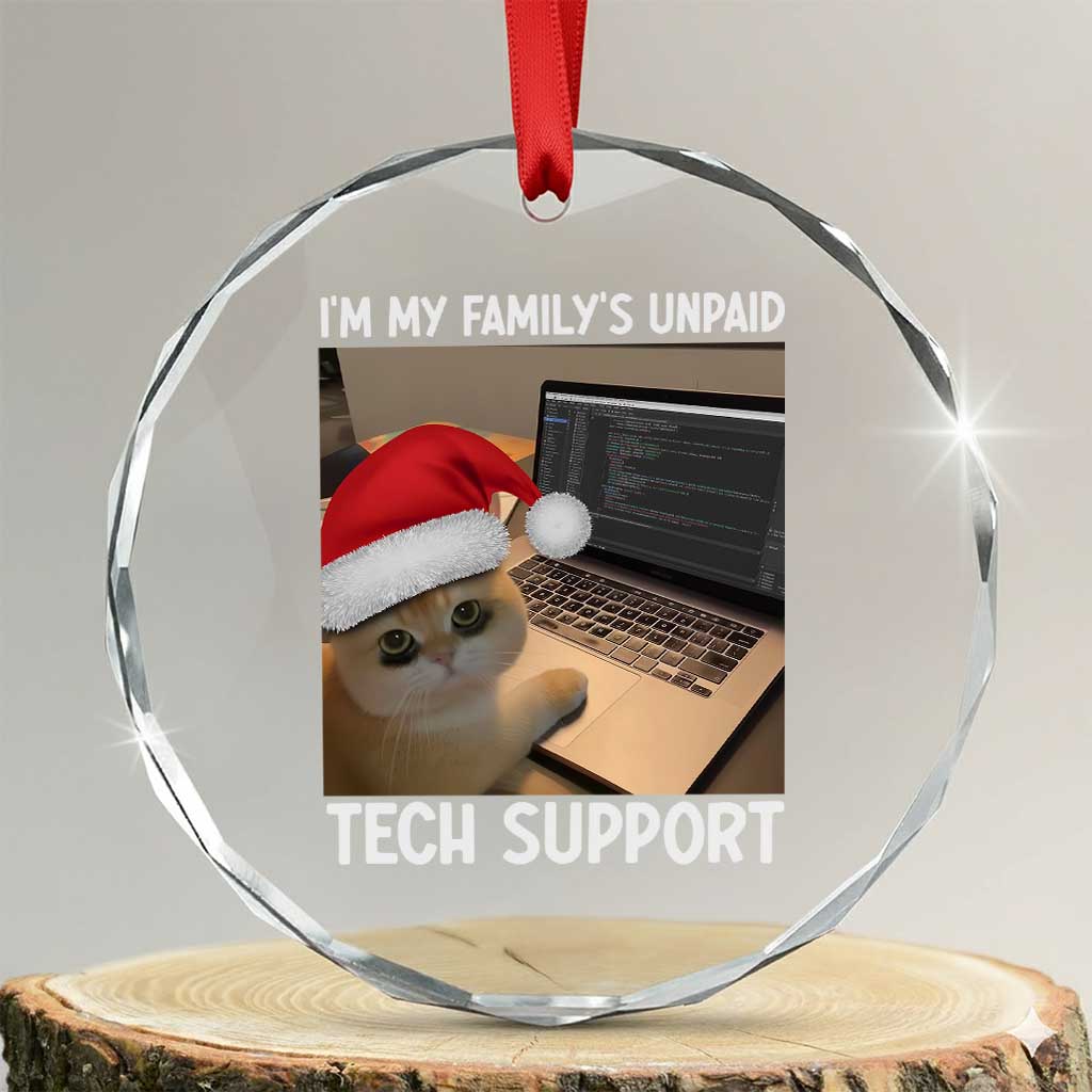 Funny Tech Support Cat Christmas Crystal Glass Ornament TS14 Transparent Glass 3'' Circle Print Your Wear