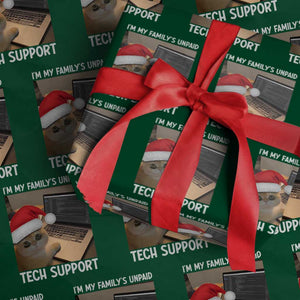 Funny Tech Support Cat Christmas Wrapping Paper Roll TS14 Green Print Your Wear