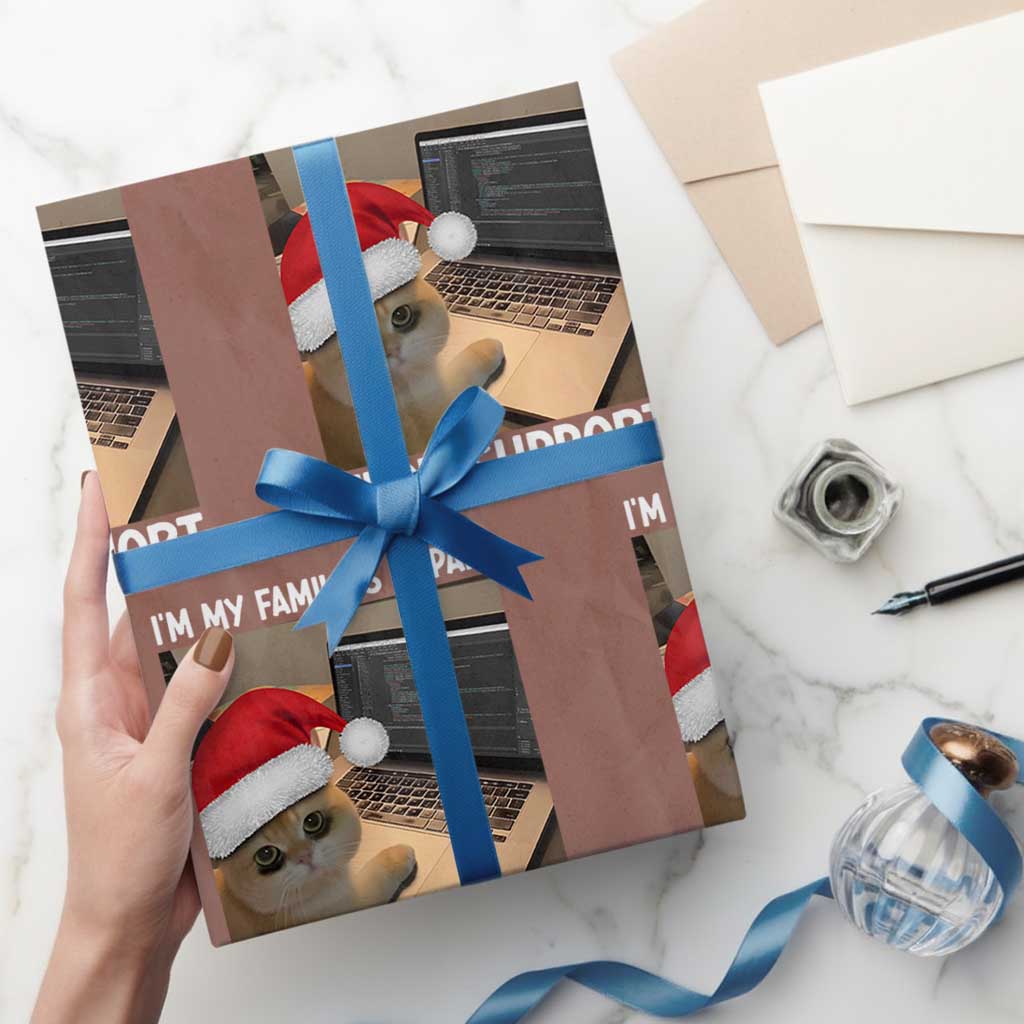 Funny Tech Support Cat Christmas Wrapping Paper Roll TS14 Mocha Print Your Wear