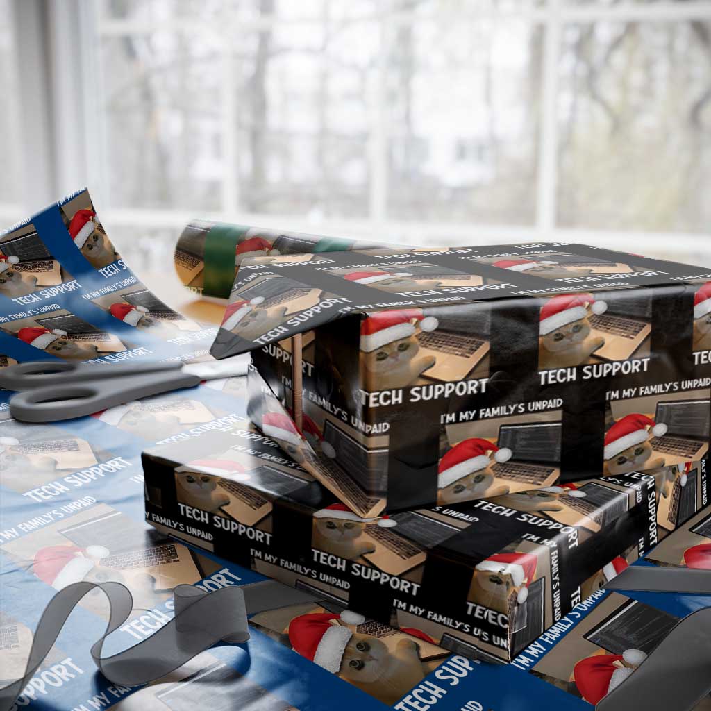 Funny Tech Support Cat Christmas Wrapping Paper Roll TS14 Black Print Your Wear