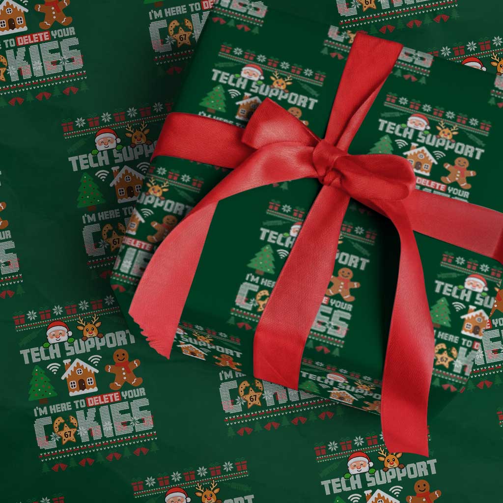 Funny Tech Support Christmas Wrapping Paper Roll I Am Here To Delete Your Cookies TS14 Green Print Your Wear