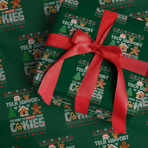 Funny Tech Support Christmas Wrapping Paper Roll I Am Here To Delete Your Cookies TS14 Green Print Your Wear