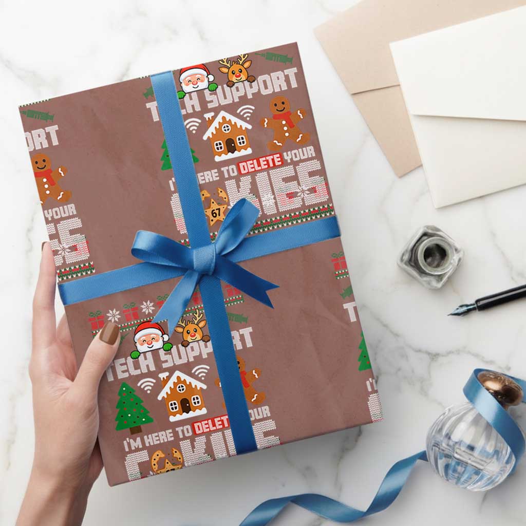 Funny Tech Support Christmas Wrapping Paper Roll I Am Here To Delete Your Cookies TS14 Mocha Print Your Wear