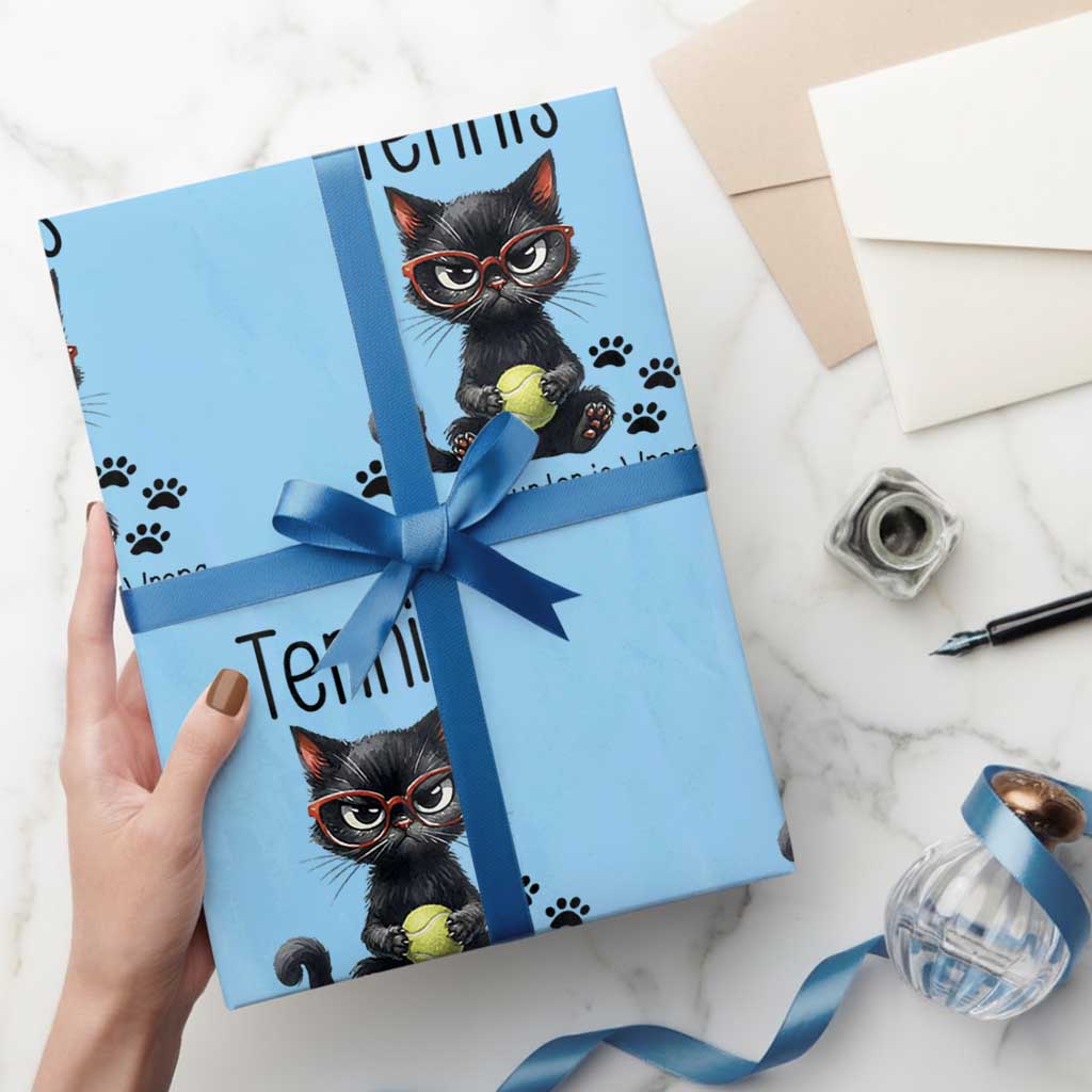 Funny Tennis Cat Gift Wrapping Paper Roll Because Murder Is Wrong TS12 Light Blue Print Your Wear
