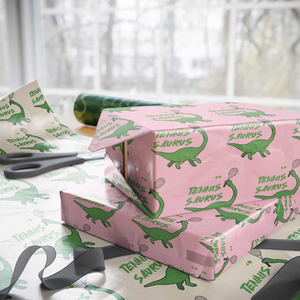 Funny Tennis Dinosaur Tennis Lover Wrapping Paper Roll Gift For Tennis Fans TS12 Light Pink Print Your Wear