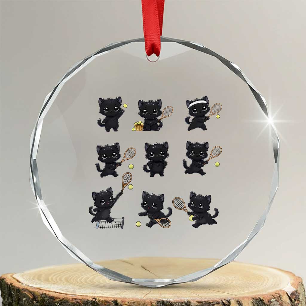 Funny Tennis Game Day Cat Crystal Glass Ornament Tennis Player Gift TS12 Transparent Glass 3'' Circle Print Your Wear