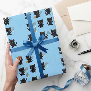 Funny Tennis Game Day Cat Wrapping Paper Roll Tennis Player Gift TS12 Light Blue Print Your Wear