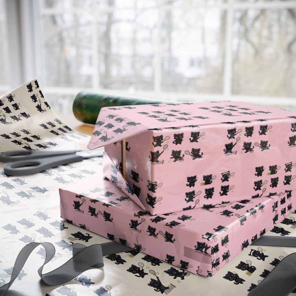 Funny Tennis Game Day Cat Wrapping Paper Roll Tennis Player Gift TS12 Light Pink Print Your Wear