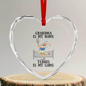 Funny Tennis Quote Heart Crystal Glass Ornament Grandma Is My Name Tennis Is My Game TS12 Transparent Glass 3'' Heart Print Your Wear