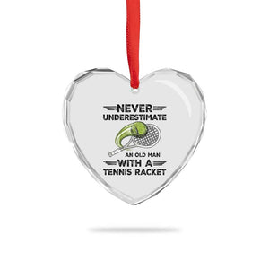 Funny Tennis Quote Heart Crystal Glass Ornament Never Underestimate An Old Man With A Tennis Racket TS12 Print Your Wear