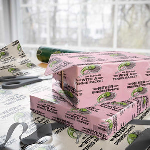 Funny Tennis Quote Wrapping Paper Roll Never Underestimate An Old Man With A Tennis Racket TS12 Light Pink Print Your Wear