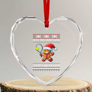 Funny Tennis Ugly Christmas Gingerbread Player Gift Heart Crystal Glass Ornament Deck The Courts With Serves And Volleys TS12 Transparent Glass 3'' Heart Print Your Wear