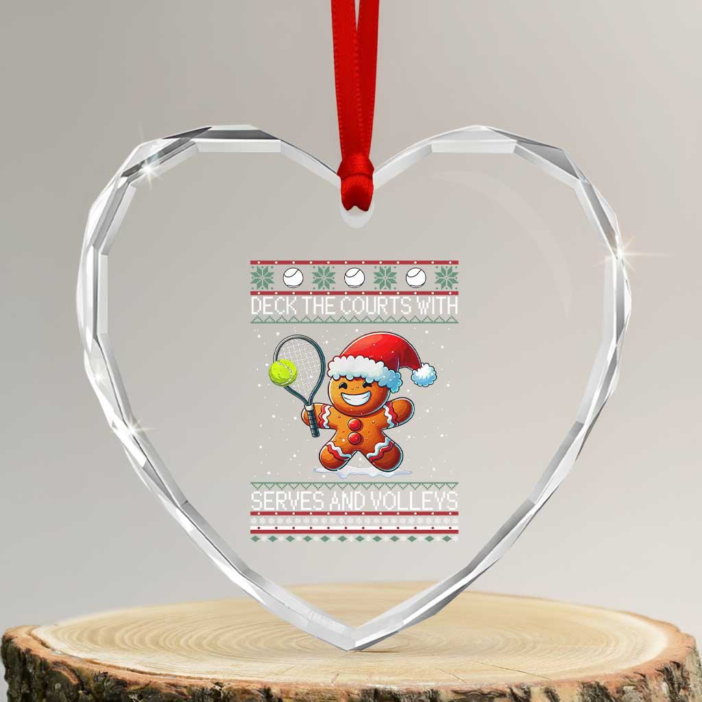 Funny Tennis Ugly Christmas Gingerbread Player Gift Heart Crystal Glass Ornament Deck The Courts With Serves And Volleys TS12 Transparent Glass 3'' Heart Print Your Wear