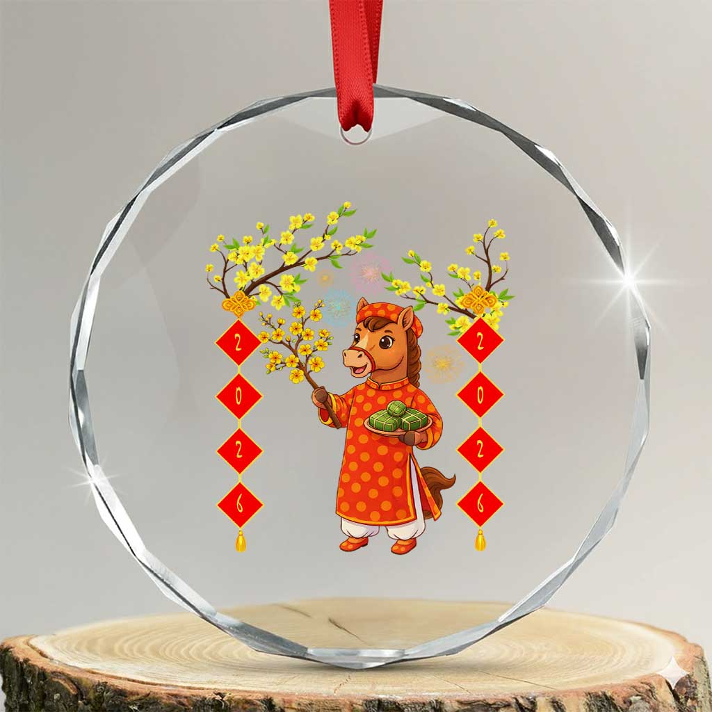 Funny Tet Holiday Crystal Glass Ornament Cute Horse In Ao Dai TS12 Transparent Glass 3'' Circle Print Your Wear