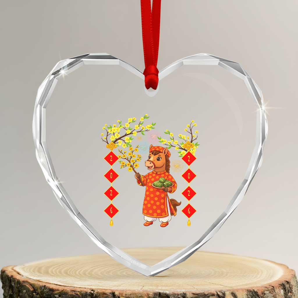 Funny Tet Holiday Heart Crystal Glass Ornament Cute Horse In Ao Dai TS12 Transparent Glass 3'' Heart Print Your Wear