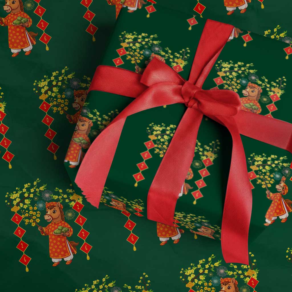 Funny Tet Holiday Wrapping Paper Roll Cute Horse In Ao Dai TS12 Green Print Your Wear