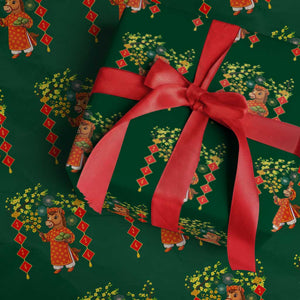 Funny Tet Holiday Wrapping Paper Roll Cute Horse In Ao Dai TS12 Green Print Your Wear