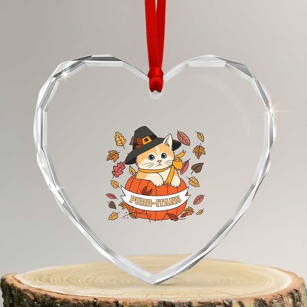 Funny Thanksgiving Cat Lover Heart Crystal Glass Ornament Purritans Pilgrim Puritans Hat TS11 Transparent Glass 3'' Heart Print Your Wear
