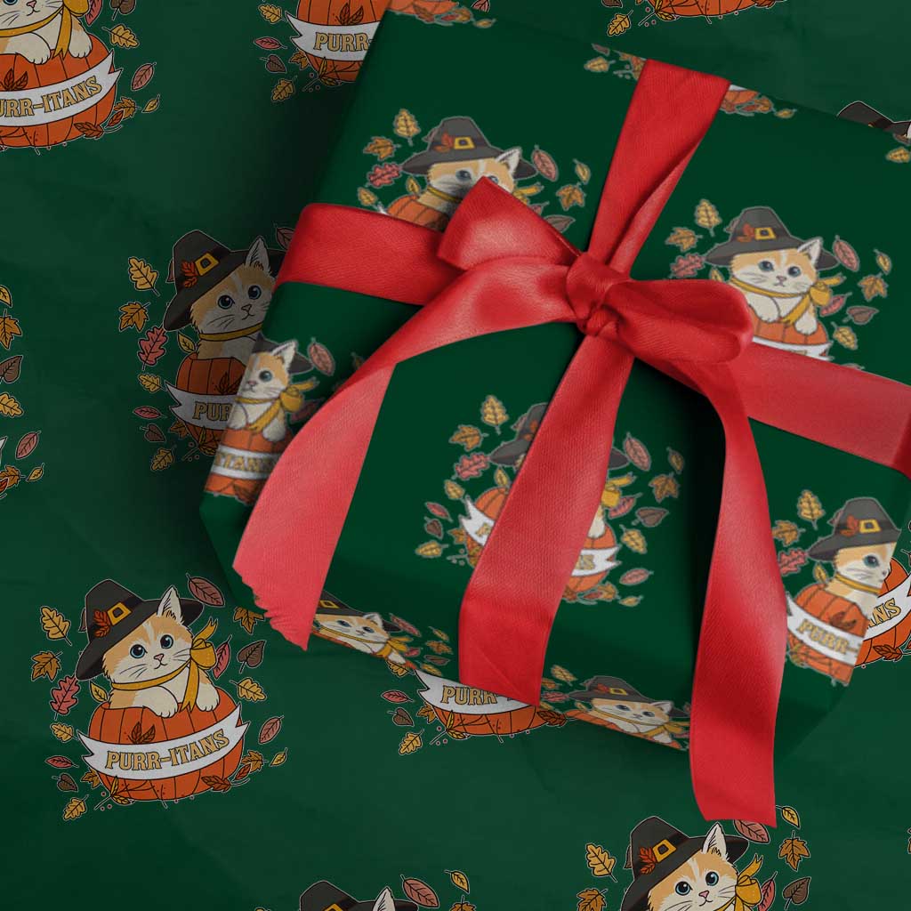 Funny Thanksgiving Cat Lover Wrapping Paper Roll Purritans Pilgrim Puritans Hat TS11 Green Print Your Wear
