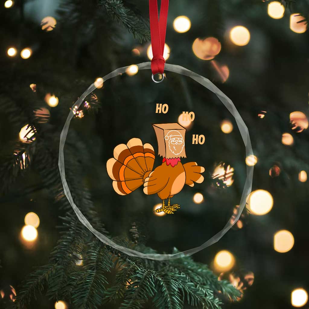 Funny Thanksgiving Christmas Triple Ho Santa Turkey Crystal Glass Ornament TS11 Print Your Wear