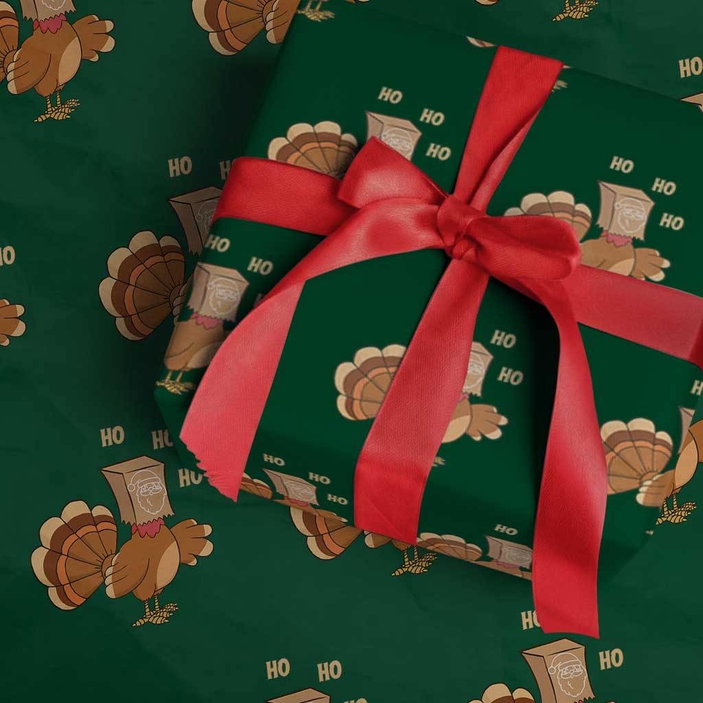 Funny Thanksgiving Christmas Triple Ho Santa Turkey Wrapping Paper Roll TS11 Green Print Your Wear