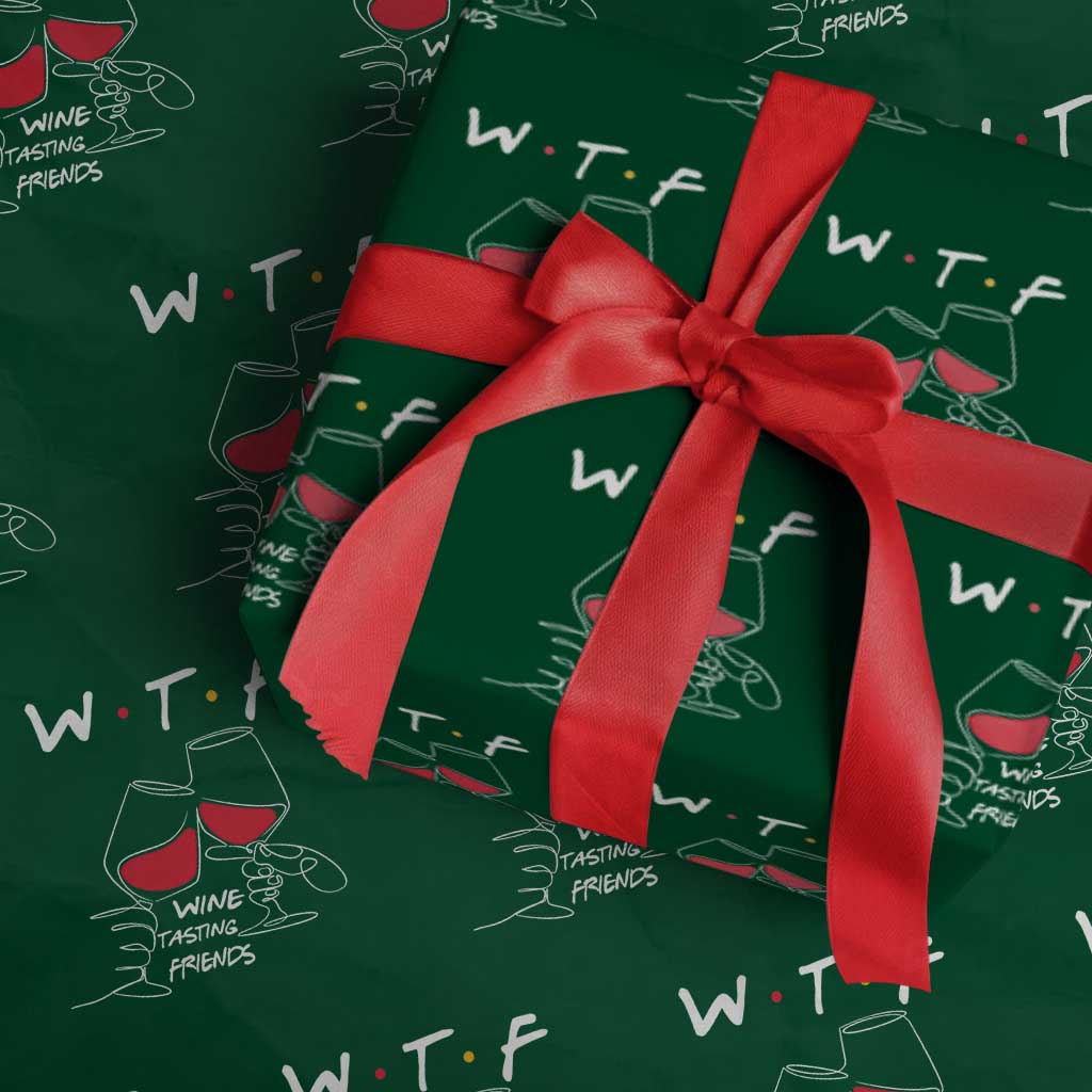 Funny Thanksgiving Friendsgiving Wrapping Paper Roll WTF Wine Tasting Friends TS11 Green Print Your Wear