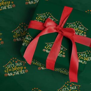 Funny Thanksgiving Ice Hockey Gift Wrapping Paper Roll Lets Talk Turkey On The Ice TS12 Green Print Your Wear