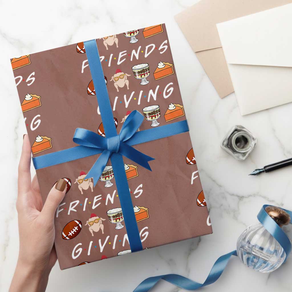 Funny Thanksgiving Thankful Friends Giving Party Wrapping Paper Roll TS11 Mocha Print Your Wear