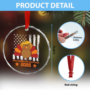 Funny Thanksgiving Trump 2025 Crystal Glass Ornament Make Thanksgivings Great Again Turkey American Flag TS10 Print Your Wear