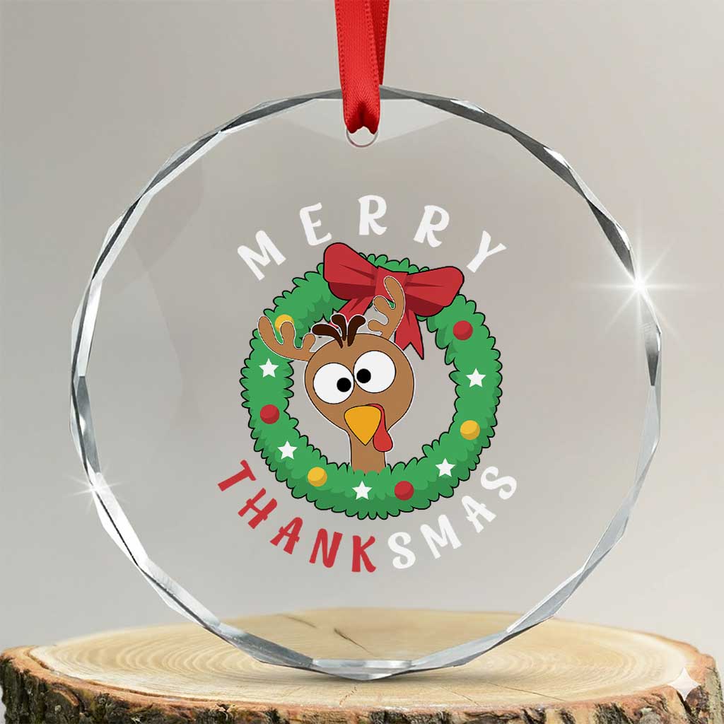 Funny Thanksgiving Xmas Crystal Glass Ornament Merry Thanksmas Turkey Reindeer Antler TS11 Transparent Glass 3'' Circle Print Your Wear